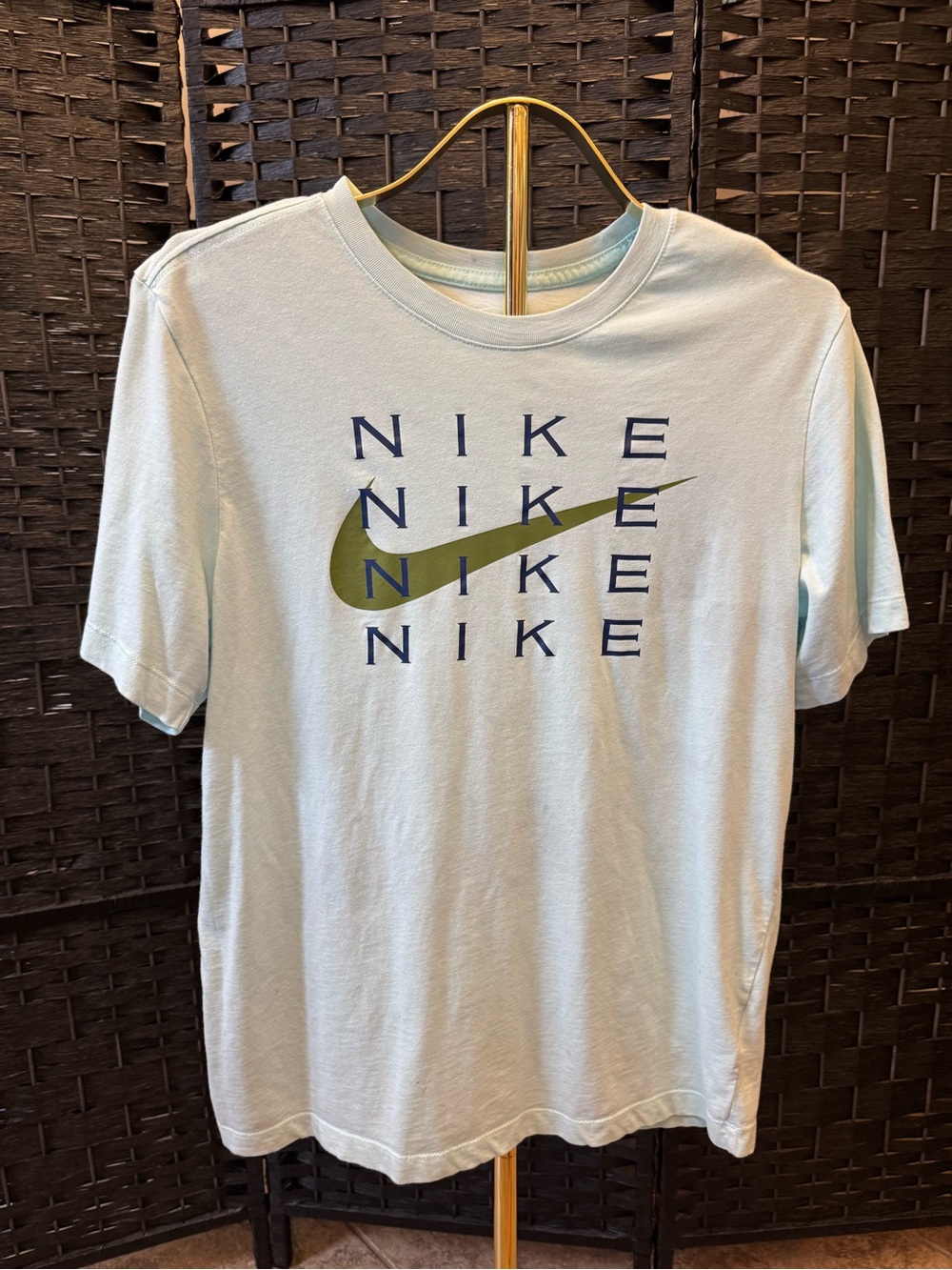 Nike Men's Mint Green Logo Tee with Olive Swoosh